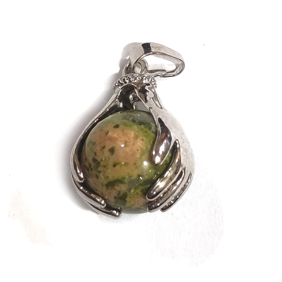 Natural Unakite Crystal Hand And Ball Shaped Men & Women Pendant For Reiki Healing