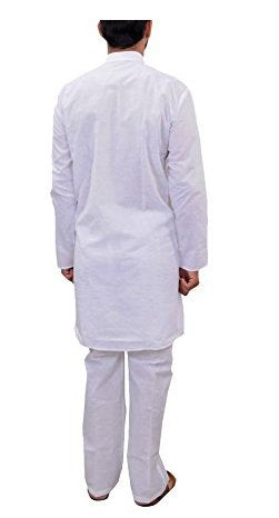 Men's White Pure Cotton Kurta Pyjama Set Full Sleeves Size -36 inches