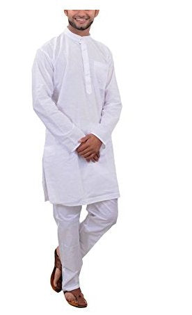 Men's White Pure Cotton Kurta Pyjama Set Full Sleeves Size -36 inches