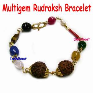 Multigem Rudraksha Bracelet with Semi-Precious Gemstones