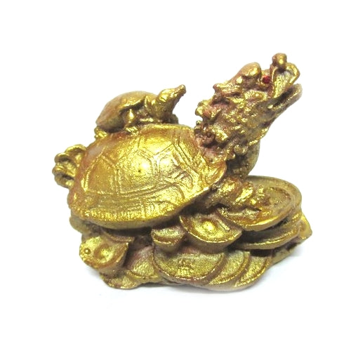 Dragon Turtle Tortoise Statue Traditional Gold Resin Figurine Coin Money Wealth Ornaments for Home Office Decoration- Feng Shui Item