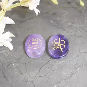Natural Amethyst Om Money Zibu Sign Attract Money & Goodluck Decorative Showpiece - 4 cm (Crystal, Purple)