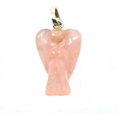 Rose Quartz Angel Lucky Angel Pendant for Reiki Healing Therapy Natural Crystal Stone Handcrafted Size 1 Inch approx.
