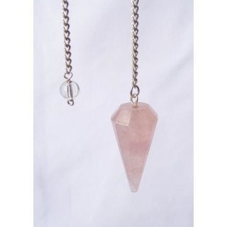 Rose Quartz Faceted Dowsing Pendulum With Chain and Crystal Quartz Bead Energized and Charged for Reiki Puja & Crystal Healing