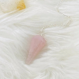 Rose Quartz Faceted Dowsing Pendulum With Chain and Crystal Quartz Bead Energized and Charged for Reiki Puja & Crystal Healing