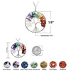 Rainbow 7 Chakra Tree of Life Crystal Wire Wrapped Gemstone Necklace Reiki Energized Crystal, Stone Pendant