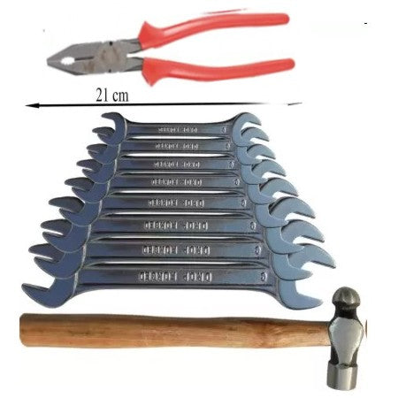 New Hand Toolkit Combo - High Quality Claw Hammer Wooden Handle + 8 pcs Spanner Set + Combination Plier with Joint Cutter-ht37