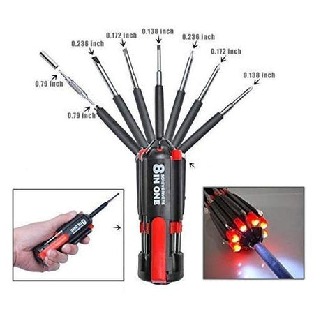 Saleshop365® Foldable 8 in 1 Screwdriver Kit with 6 LED Light Torch (Red and Black) - halfrate.in