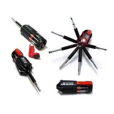 Saleshop365® Foldable 8 in 1 Screwdriver Kit with 6 LED Light Torch (Red and Black) - halfrate.in