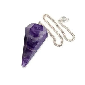 Amethyst Faceted Dowsing Pendulum With Chain and Crystal Quartz Bead Energized and Charged for Reiki Puja & Crystal Healing