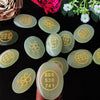 Natural Green Jade Aventurine Zibu Symbols Crystal Stone Money Switch Word Zibu Coin Cabochon Oval Shape Feng Shui Money Coin for Prosperity, Money and Good Luck