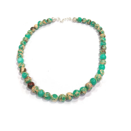 Emperor Green Crystal Round Beads Necklace 15 Inches 8mm Beads Semi precious Emperor Green stone, Green White Mala
