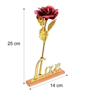 24K Foil Plated Red Rose Gold Lasts Forever with Luxury Gift Box and Beautiful Carry Bag (Rose with Love Stand, Bag & Box)