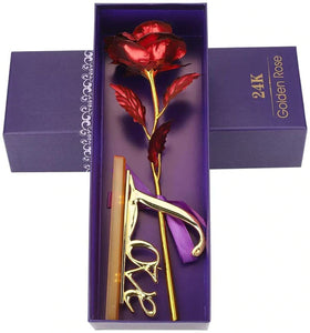 24K Foil Plated Red Rose Gold Lasts Forever with Luxury Gift Box and Beautiful Carry Bag (Rose with Love Stand, Bag & Box)