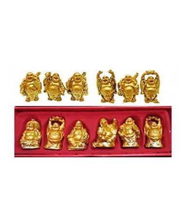 New Golden Laughing Buddha Set for Good Luck, Home-Office Decor & Gift, Set of 6- Feng Shui Item