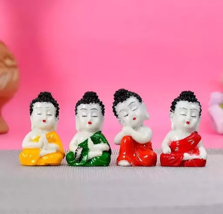 Baby Buddha Monk with Hair Set 4 Piece For Home and Shop Decorative Showpiece - 7 cm