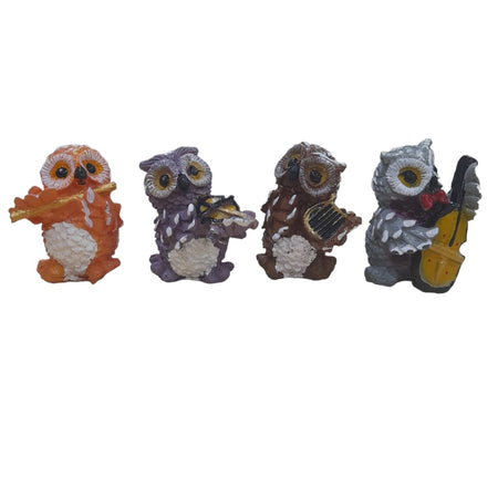 Musical Owl Musician Family Figurine Set of 4 pcs,  Multicolour Handmade Polyresin
