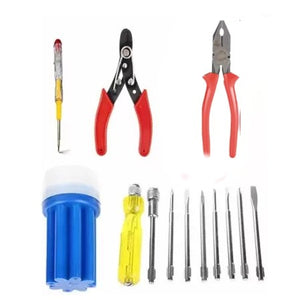 Hand Tool Kit - Combination Plier with Joint Cutter + Line Tester Screw Driver + Wire Cutter and Stripper + Screw Driver Set With Line Tester and 8 bits-bt46