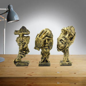 Polyresin Handmade Three Modern Human Faces Statue Table Desk Décor Thinking Human Gifts Antique Design for Home Decoration, Showpiece Height 7 Inch