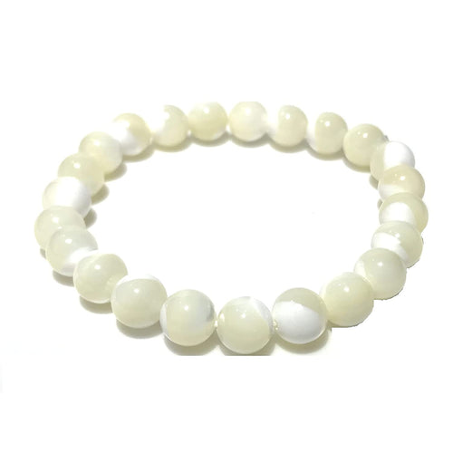 Mother of Pearl Bracelet Natural Crystal Healing Bracelet Gemstone Jewellery Beaded Stone Bracelet for Men & Women, Bead Size 10 mm