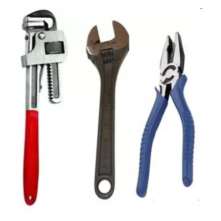 Combo Pack of 3 Tool Kits Set for Home (Contains 8 Inch Adjustable Spanner, Combination Plier, 10 Inch Pipe Wrench)-ht50