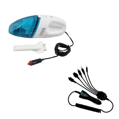Combo - 12V Portable Car Vacuum Cleaner + Universal Car Charger for Mobiles - halfrate.in
