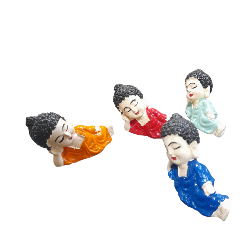 Baby Buddha Sleeping Monk with Hair Set 4 Piece For Home and Shop Decorative Showpiece - 7 cm