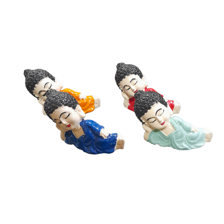 Baby Buddha Sleeping Monk with Hair Set 4 Piece For Home and Shop Decorative Showpiece - 7 cm