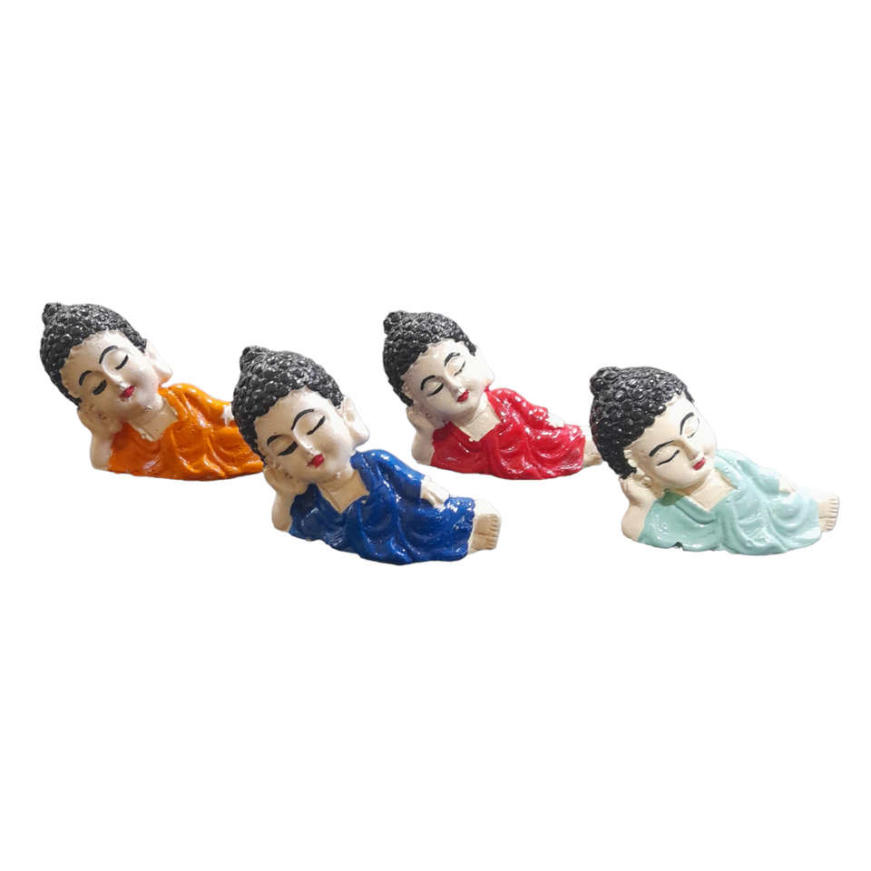 Baby Buddha Sleeping Monk with Hair Set 4 Piece For Home and Shop Decorative Showpiece - 7 cm