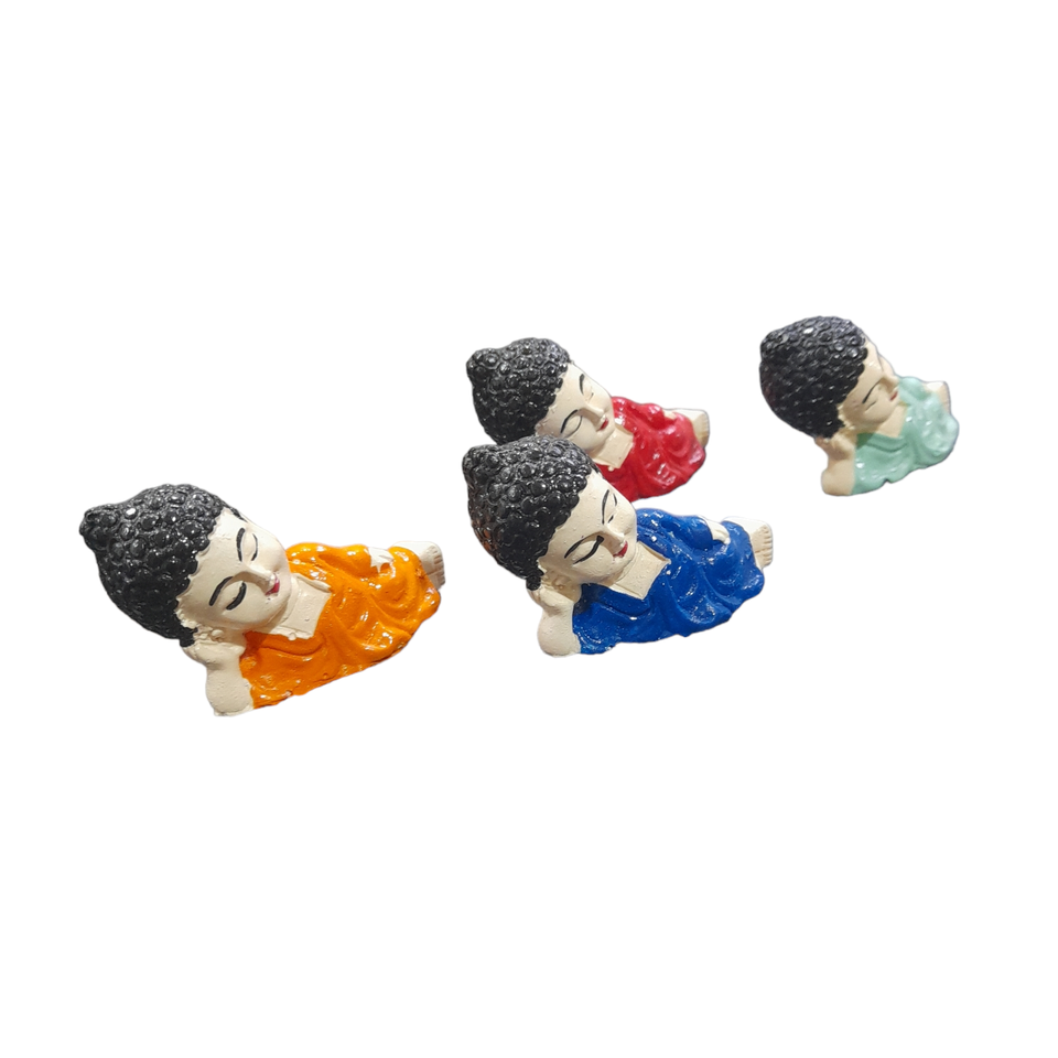 Baby Buddha Sleeping Monk with Hair Set 4 Piece For Home and Shop Decorative Showpiece - 7 cm