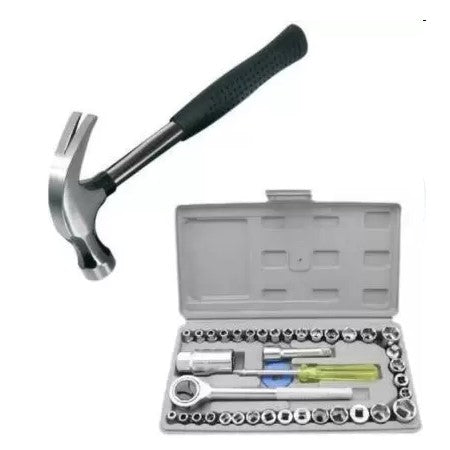 Hand Tool Kit - 40 pcs tool kit Socket Set + Claw Steel Hammers Head with Rubber Grip - ht56