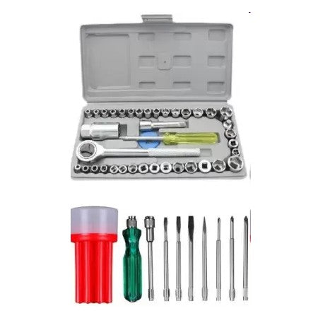 Hand Tool Combo 40 pcs Multi purpose Combination Socket  and Screw Driver Set With Line Tester 8 Bits -HT62