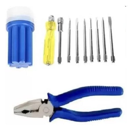 Combination Plier and 8 Bit screwdriver set with Inbuilt Line tester