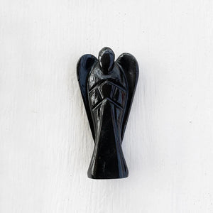 Black Agate Lucky Angel for Reiki Crystal Stone Healing Therapy Natural Crystal Stone Angel Handcrafted Size 2 Inch approx.