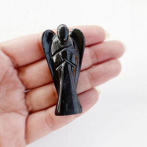 Black Agate Lucky Angel for Reiki Crystal Stone Healing Therapy Natural Crystal Stone Angel Handcrafted Size 2 Inch approx.
