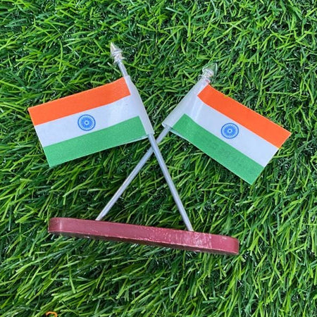 Flag Indian Flag for Car Dashboard & Table Cross Design Stand - Double Sided Cross Flag Stand