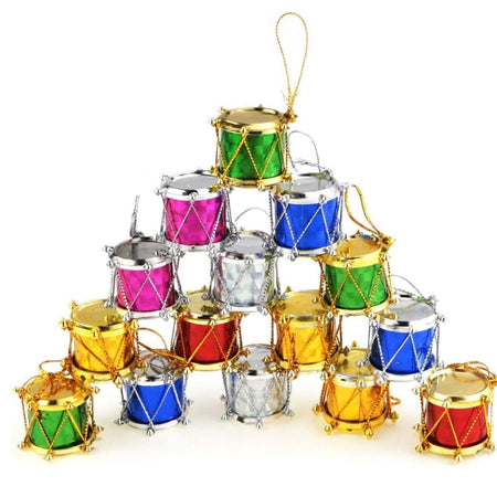 Multicolored Glitter Mini Drum Christmas Tree Ornaments, Christmas Mini Drums Xmas Tree Hanging Decoration Pendant Christmas Holiday Wedding Party Decor Musical Instrument Christmas Ornam-12 Pcs