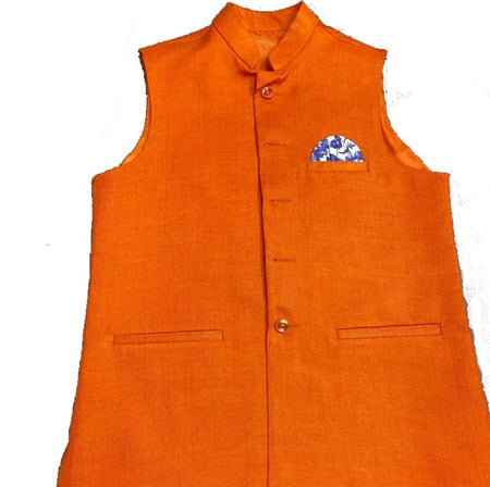 Orange colour Men's Woven Jute Line Blend Over Kurta Jacket Ethnic Style And Formal Wear Base Coat