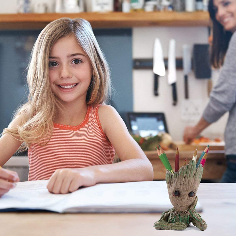 Handmade Resin Thinking Baby Groot Action Figure Pen Pencil Holder Small Flower Pot | Flower Pot | Home Office Desktop Decor