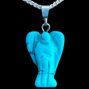 Blue Turquoise Angel Lucky Angel Pendant for Reiki Therapy Natural Crystal Stone Handcrafted Size 1 Inch approx.