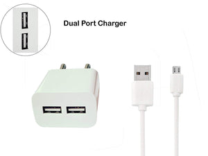 Dual port charger android mobile fast charger Adapter Wall Charger | Mobile Charger | Fast Charger | High Speed Charger with 1 M Micro USB Charging Data Cable (3.1 Amp, White) - halfrate.in