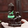 Meditating Monk Buddha Smoke Backflow Fountain Cone Incense Holder Decorative Showpiece with Free 10 Smoke Backflow Scented Cone Incense (Green)