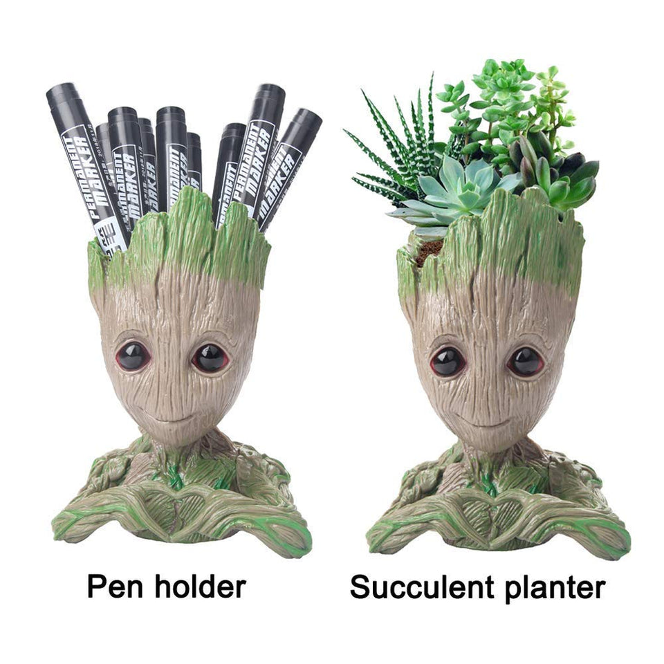 Handmade Resin Heart Groot Action Figure Planter Pen Pencil Holder Small Flower Pot for Home Office Desktop Decor