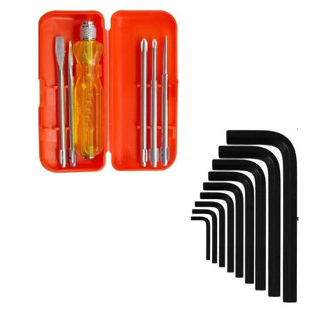 Toolkit Combo - 5 Blades Combination Screw Driver Set with Tester + 10 Pcs Allen Hex Key Wrench Set-ht7