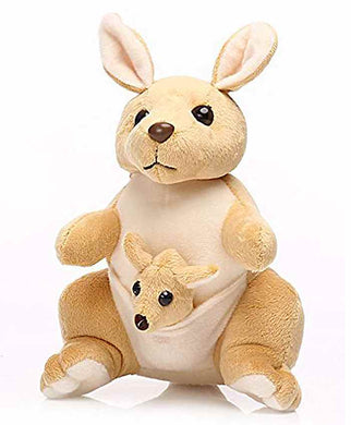Soft and Plush Light Brown Kangaroo with baby 32 cm | Cute, Loving Animal Soft Toy with Baby | Adorable Soft Toy for Your Kid