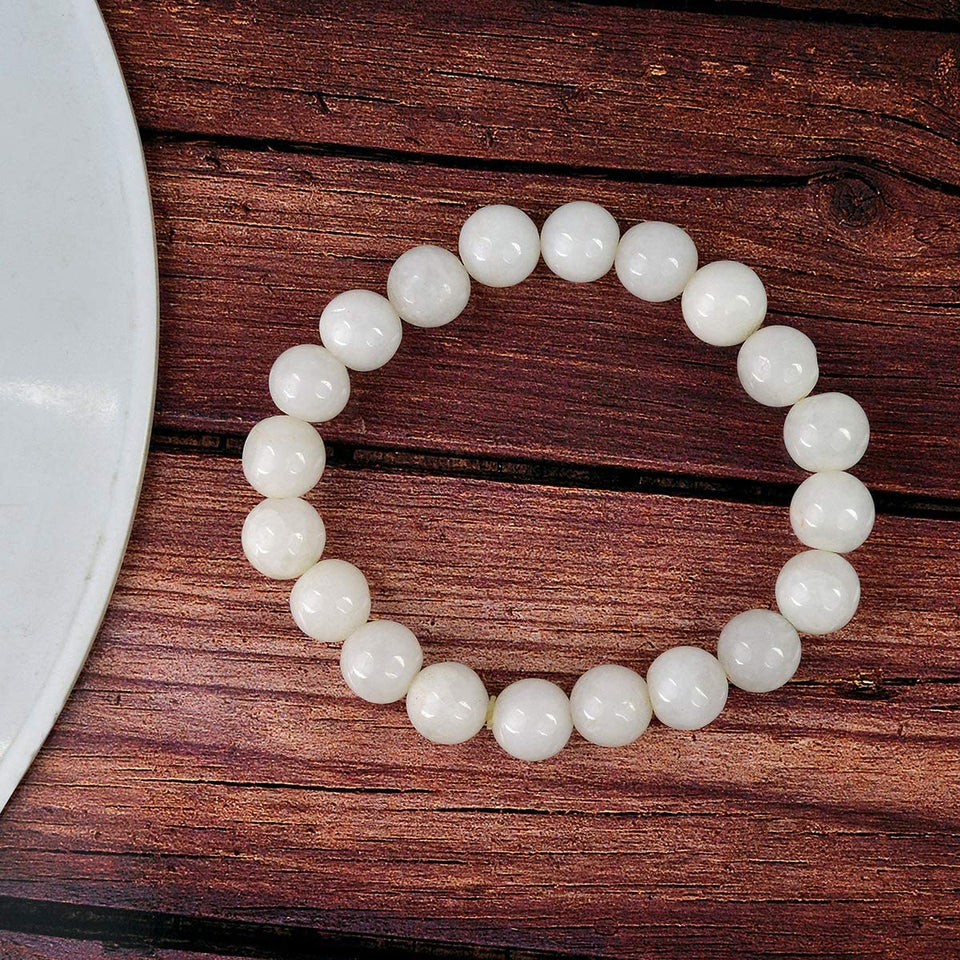 Natural White Agate Bracelet Crystal Stone Round Bead Bracelet for Reiki Healing and Crystal Healing Stones