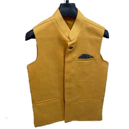 Golden colour Men's Woven Jute Line Blend Over Kurta Jacket Ethnic Style And Formal Wear Base Coat