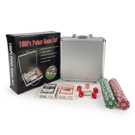 Poker Chips Set 100 Pcs Poker Kit with Aluminum Case Casino Chips 2 Decks of Playing Cards Poker Set