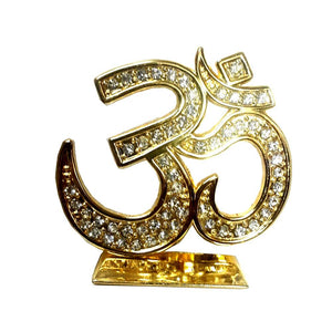 Zircon Studded Gold plated Om Symbol - For Car, Home , Office - halfrate.in