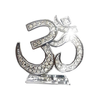 Zircon Studded Silver plated Om Symbol - For Car, Home , Office - halfrate.in
